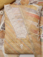 Neck Embroidered Printed Linen Unstitched Suit With Dupatta